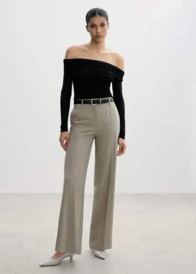 Mango Pantalon Pinces Wideleg In Gris