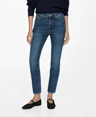 Mango Women's Claudia Slim Crop Waxed Jeans In Dark Blue