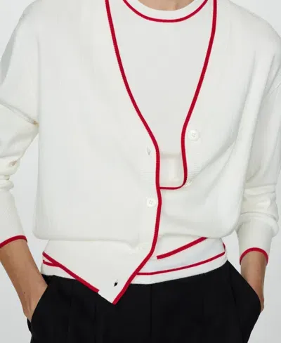 Mango Red Contrast Edge Cardigan In White