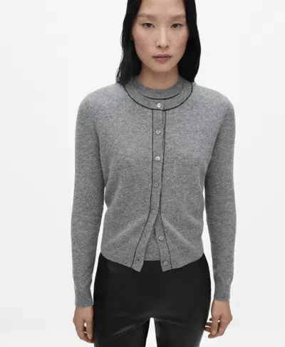 Mango Women's Decorative Stitching Wool Cardigan In Medium Heather Gray