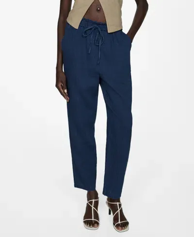 Mango Women's Elastic Waist Cotton Pants In Night Blue