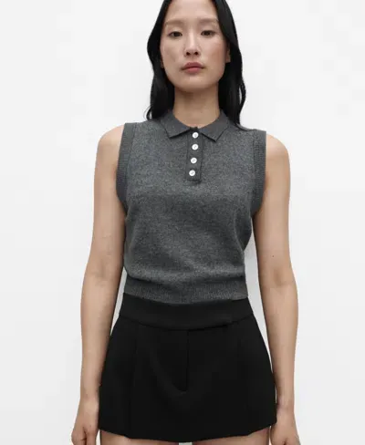 Mango Wool Polo Sweater Vest In Dark Heather Gray