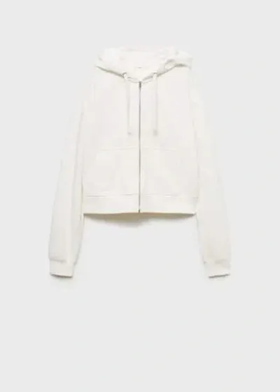 Mango Kids' Zipped Hoodie Off White In Blanc Cassé