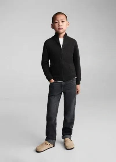 Mango Kids' Zipped Knit Cardigan Charcoal