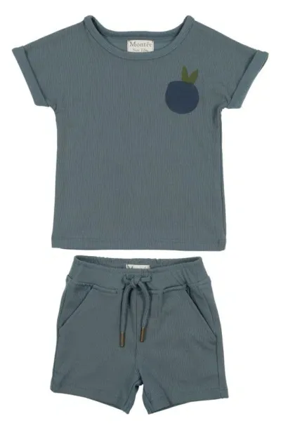 Maniere Kids' Manière Berry Rib Top & Shorts Set In Blue