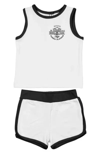 Maniere Kids' Manière Tennis Club Tank & Shorts Set In Black And White