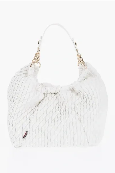 Manila Grace Vegan Leather Hobo Bag In White