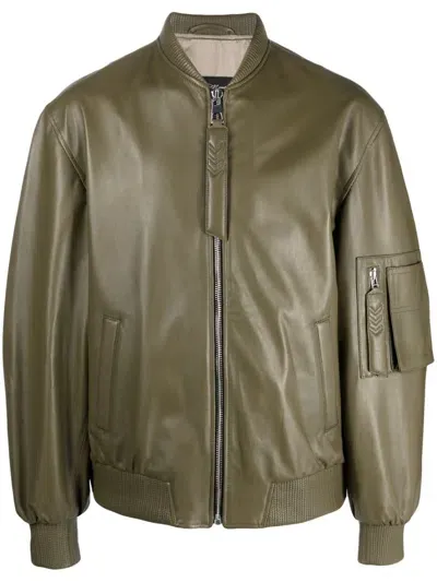 Manokhi Savona Leather Bomber Jacket In Grün