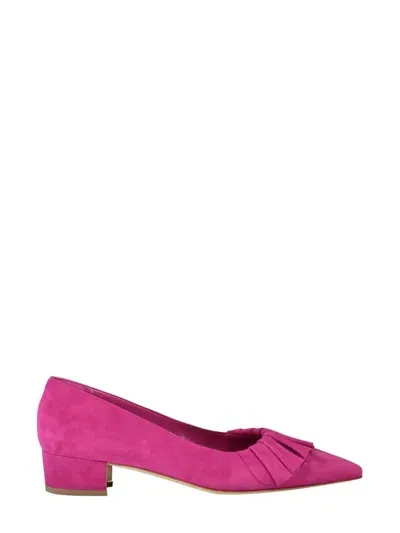 Manolo Blahnik Suede Ruffle Ballerina Pumps In Dark Pink