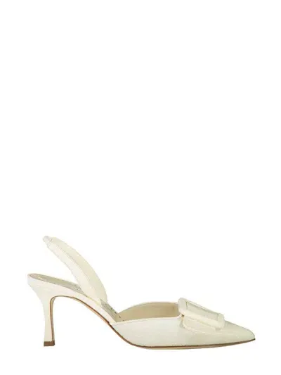 Manolo Blahnik 70mm Maysli Slingback Pumps In Dark Cream