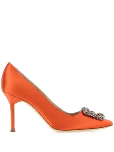 Manolo Blahnik 90mm Hangisi Pumps In Orange