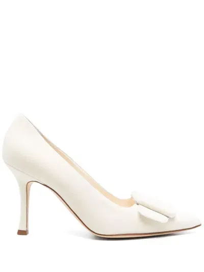 Manolo Blahnik 90mm Maysale Pumps In White