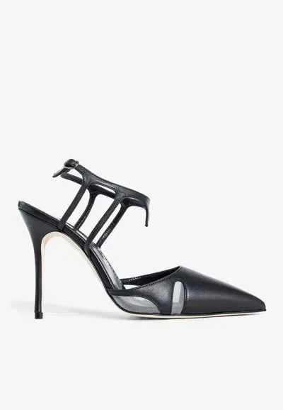 Manolo Blahnik Arcadia 105 Mesh And Leather Pumps In Black