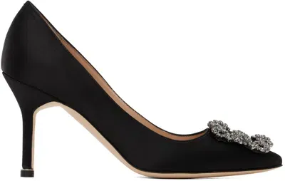 Manolo Blahnik Hangisi 90 Embellished Satin Pumps In 0015 Black