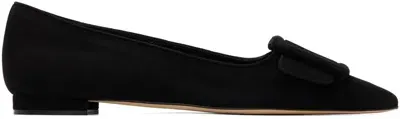 Manolo Blahnik Maysale Suede Buckle Ballerina Flats In Black