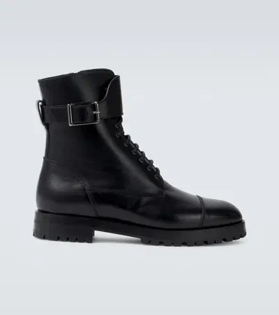 Manolo Blahnik Buloko Leather Combat Boots In Black