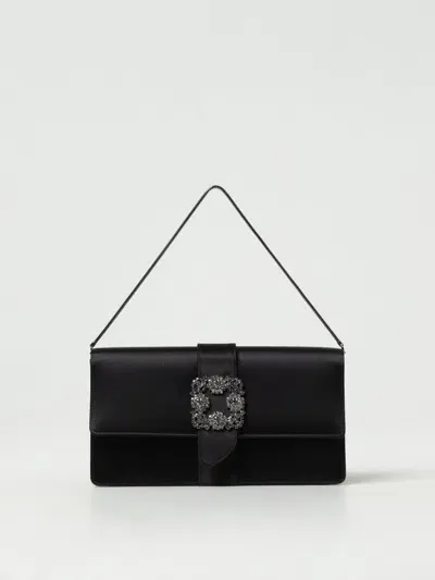 Manolo Blahnik Capri Clutch In Satin With Shoulder Strap In Black