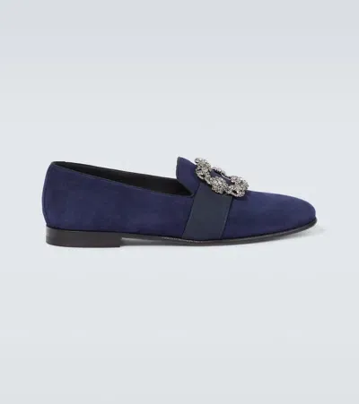 Manolo Blahnik Carlton Embellished Suede Loafers In Blue