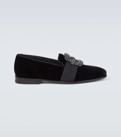 Manolo Blahnik Carlton Velvet Loafers In 蓝色