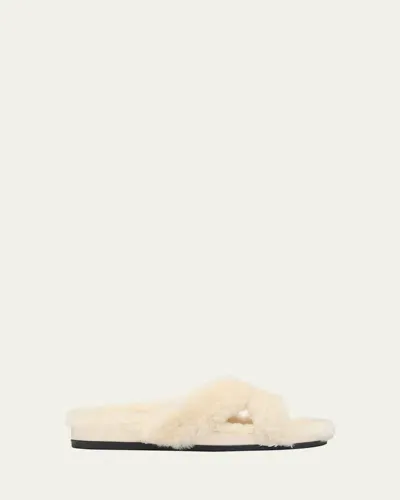 Manolo Blahnik Chilpa Shearling Slippers In Cream