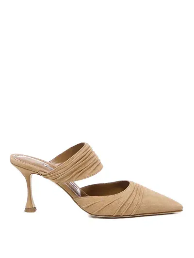 Manolo Blahnik Circeamu Sabot In Suede In Beige