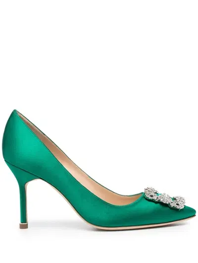 Manolo Blahnik Hangisi 90mm Satin Pumps In Green