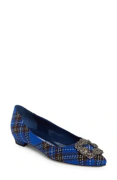 Manolo Blahnik Hangisi Tartan Ballet Flats In Blue