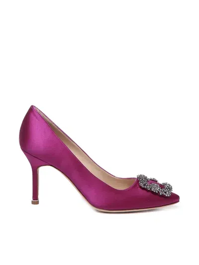 Manolo Blahnik Hangisi Décolleté With Satin Jewel Buckle In Magenta