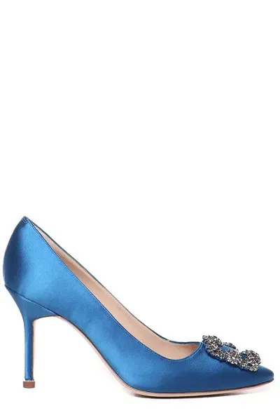 Manolo Blahnik Hangisi Décolleté With Satin Jewel Buckle In Blue