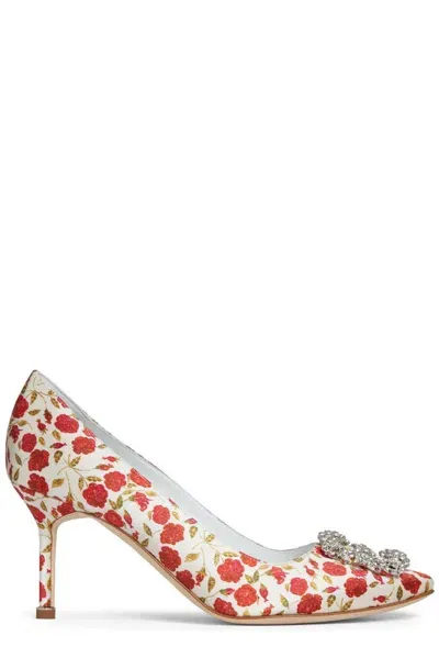 Manolo Blahnik Hangisi Embellished Satin Pumps In Multi