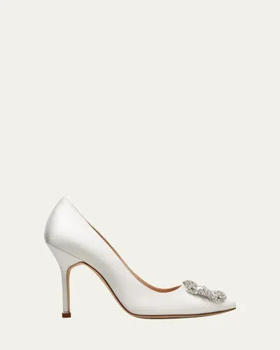 Manolo Blahnik 105mm Hangisi Leather Pumps In Neutrals