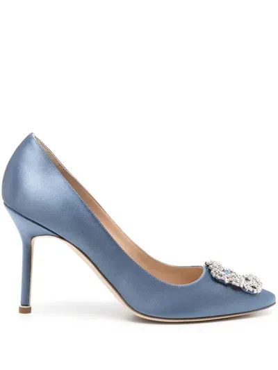 Manolo Blahnik Hangisi 90mm Satin Pumps In Blue