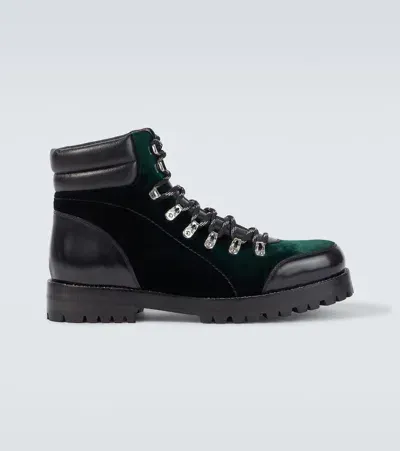 Manolo Blahnik Janka Leather-trimmed Velvet Combat Boots In Green