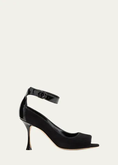 Manolo Blahnik Kadirasa Suede Open-toe Pumps In Blck