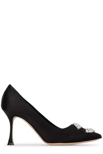 Manolo Blahnik Maida Embellished Satin Pumps In Black