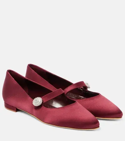 Manolo Blahnik Marijanaflat Embellished Mary Jane Flats In Red