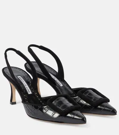 Manolo Blahnik Maysli Leather Slingback Pumps In Black