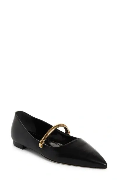 Manolo Blahnik Peleona Pointed Toe Mary Jane Flat In Black/gold