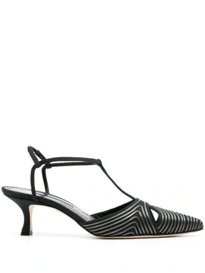 Manolo Blahnik Black Turgimod 50 T-bar Pumps