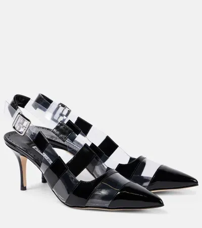 Manolo Blahnik Uxra Patent Leather And Pvc Slingback Pumps In Black