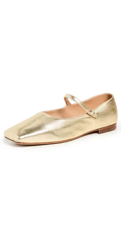 Mansur Gavriel Square Toe Mary Jane Flats Gold