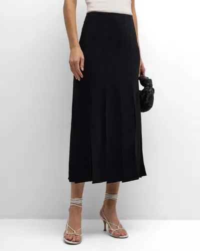 Mantù Pintuck Carwash A-line Midi Skirt In Black