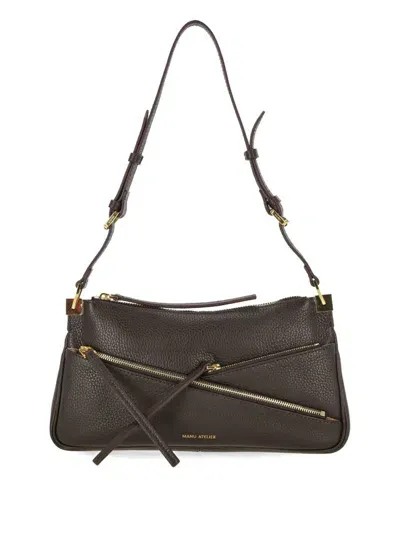 Manu Atelier Zip Detailed Shoulder Bag In Brown