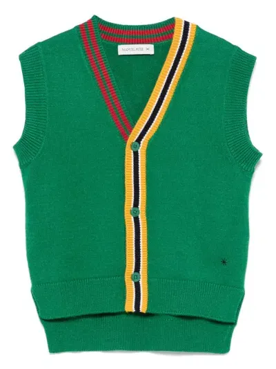 Manuel Ritz Kids' Contrasting-borders Knitted Vest In Green