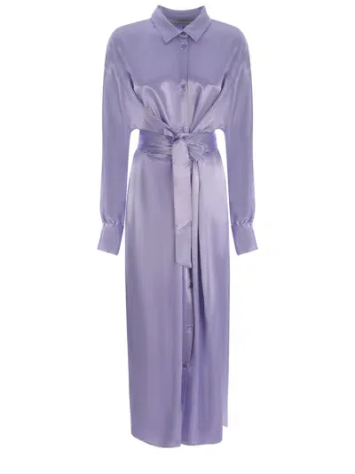 Manuel Ritz Shirt Dress  Made Of Satin In Light Purple