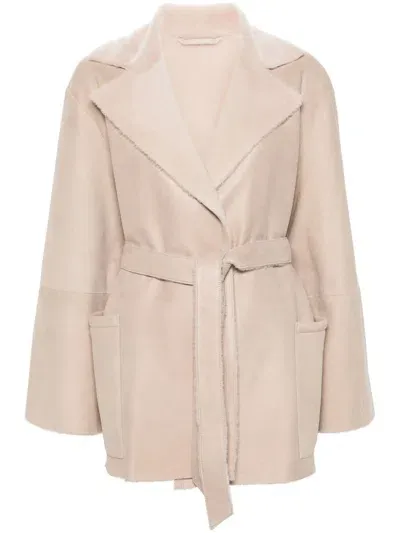 Manzoni 24 Leather Short Coat In Neutrals