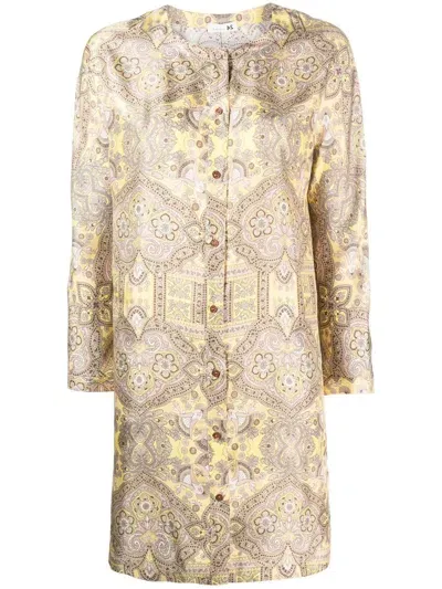 Manzoni 24 Printed Long Silk Shirt In Gelb