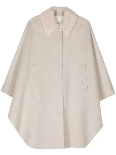 Manzoni 24 Shearling-collar Cape In Beige