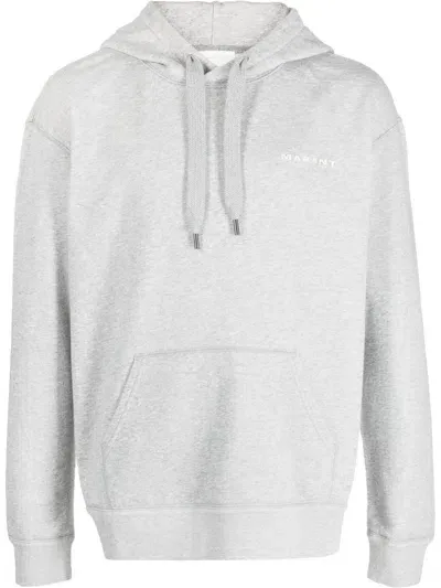 Marant Embroidered-logo Drawstring Hoodie In Grey