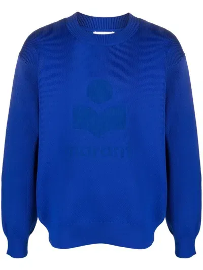 Marant Logo-jacquard Fine-knit Sweatshirt In Blue